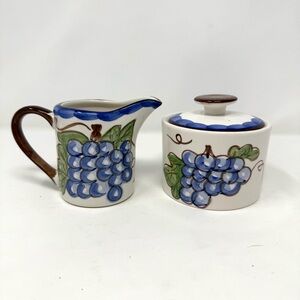 Studio Nova Merlot Sugar Bowl with Lid &‎ Creamer Set Blue Green Brown